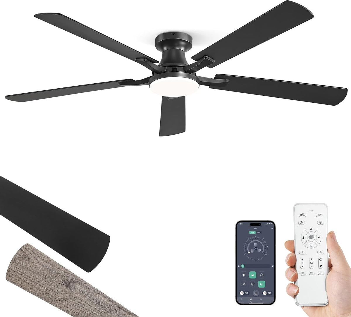 ZMISHIBO 60 Inch Ceiling Fans with Lights, Remote&App Control, Flush Mount