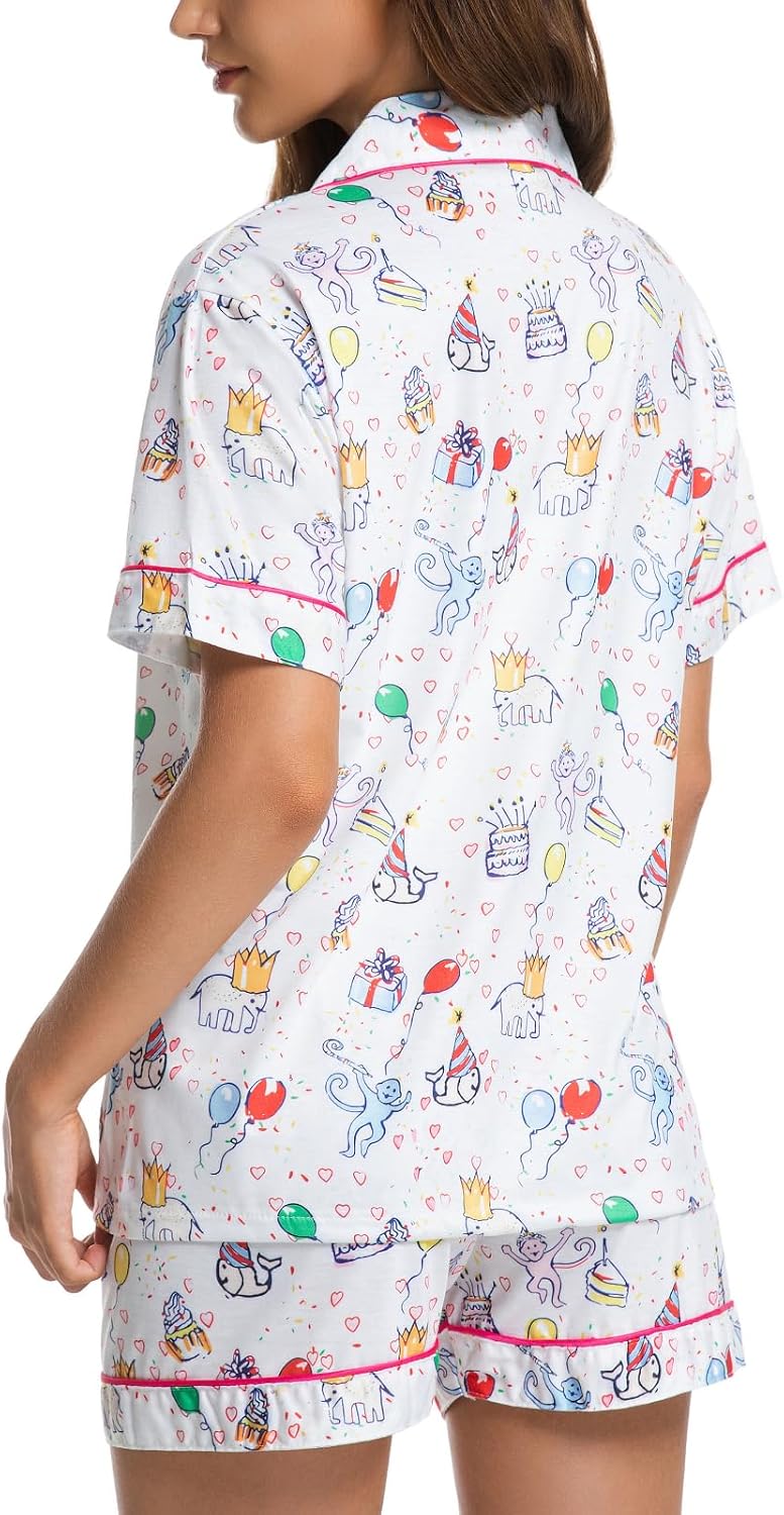 Womens Pajamas Set Shorts Button Down 2 Piece Monkey Bunny Y2k Roller Dupes Rabbit Preppy Lounge Pjs Comfy Sleep Wear