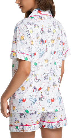 Womens Pajamas Set Shorts Button Down 2 Piece Monkey Bunny Y2k Roller Dupes Rabbit Preppy Lounge Pjs Comfy Sleep Wear