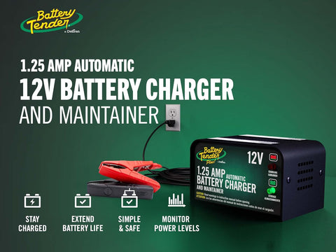 Battery Tender Plus 12V 1.25 AMP Car & Motorcycle Battery Charger and Maintainer, Float Charge for Automotive, and ATVs - Smarter Than a Trickle Charger