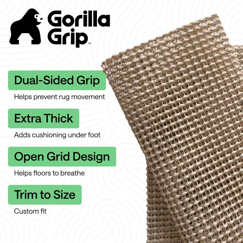 GORILLA GRIP® Slip Resistant Rug Pads for Hardwood Floor, 5x7 Beige