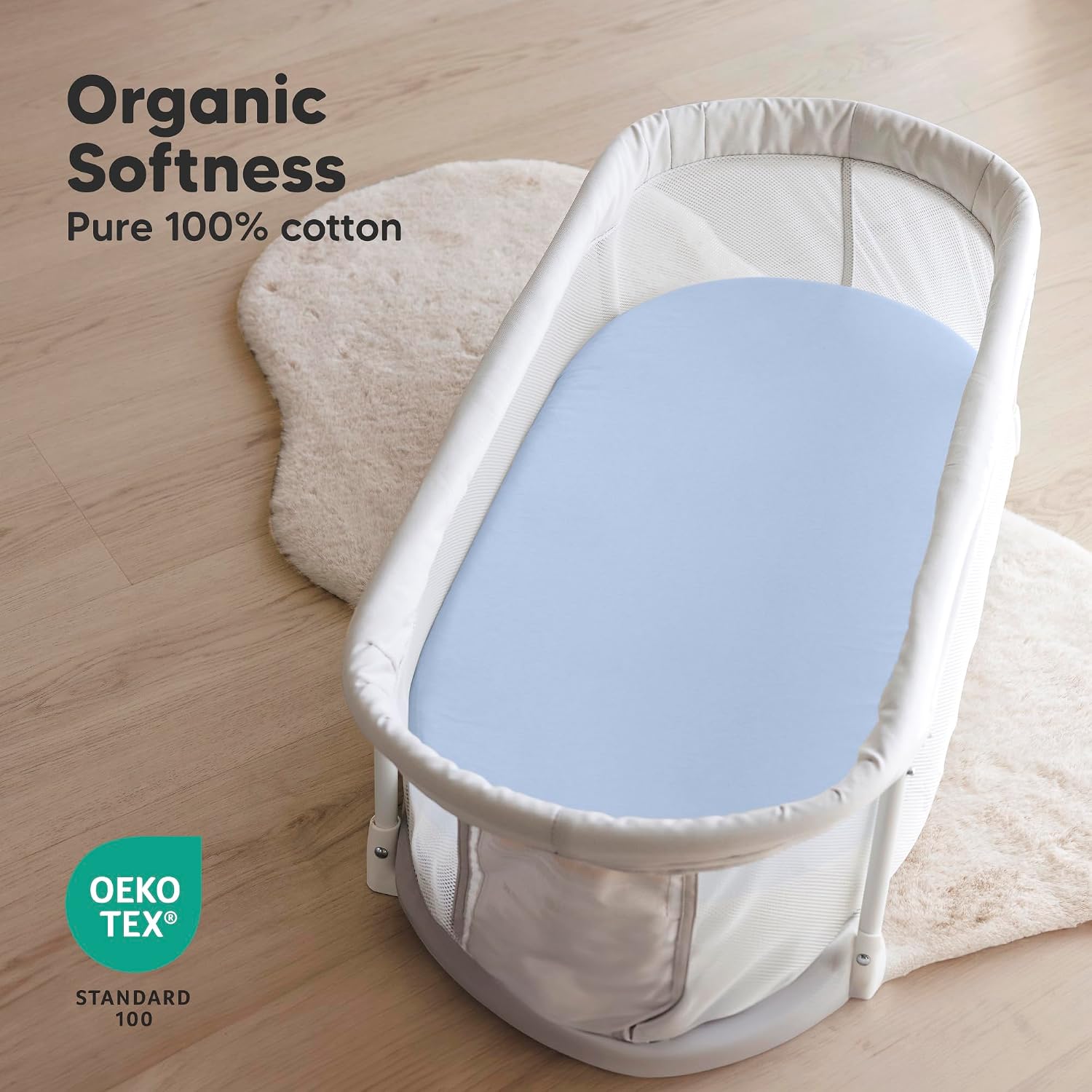 2pk Organic Baby Bassinet Sheets Boys, Girls, Fitted Sheet (Blue Flax)