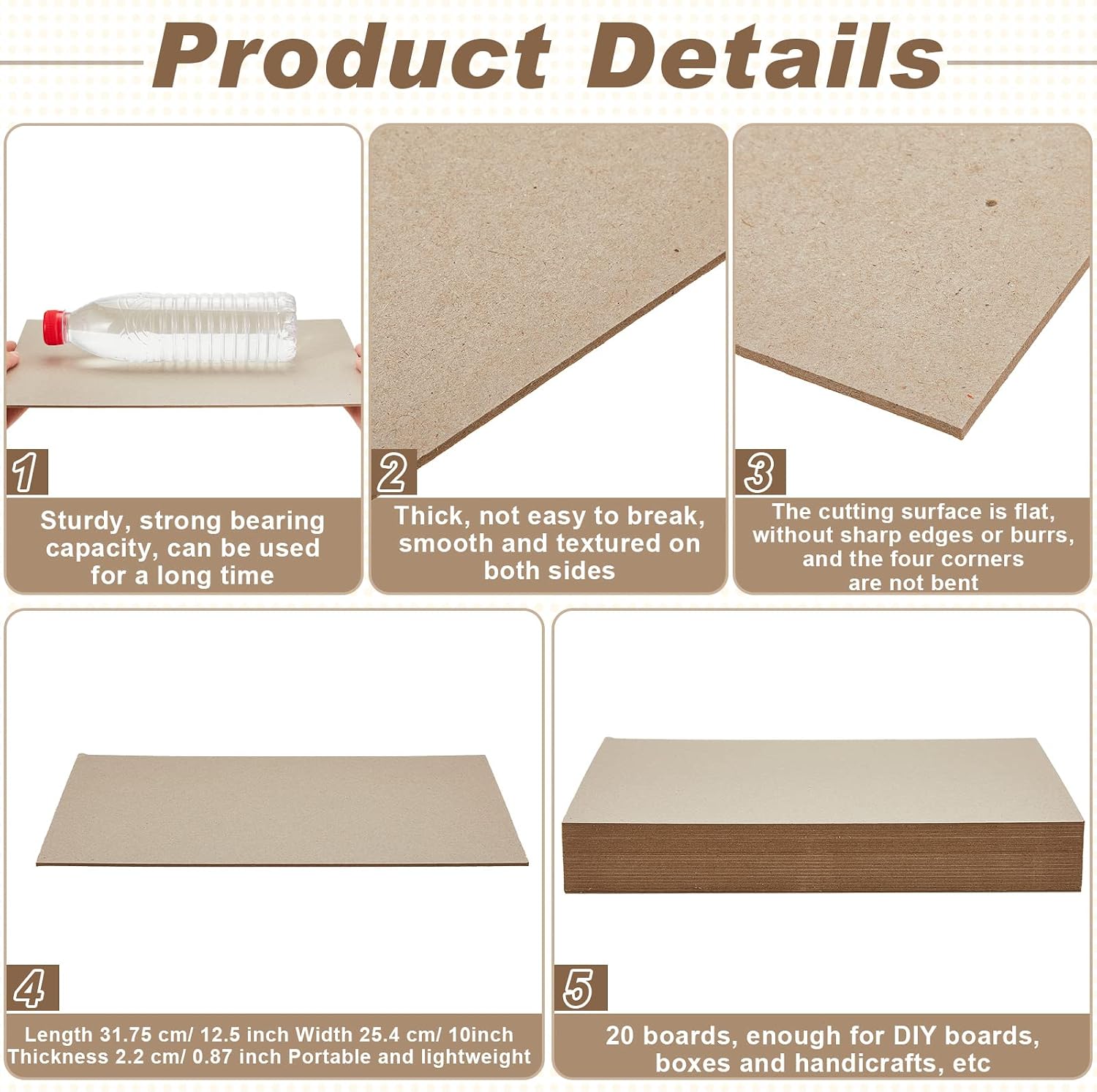 Lewtemi 20pcs Bookboard, Chipboard for Book Binding, 12.5 x 10''80pt, Gray