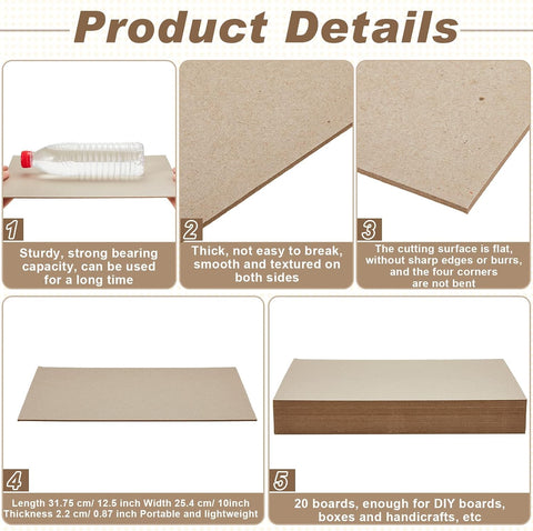 Lewtemi 20pcs Bookboard, Chipboard for Book Binding, 12.5 x 10''80pt, Gray