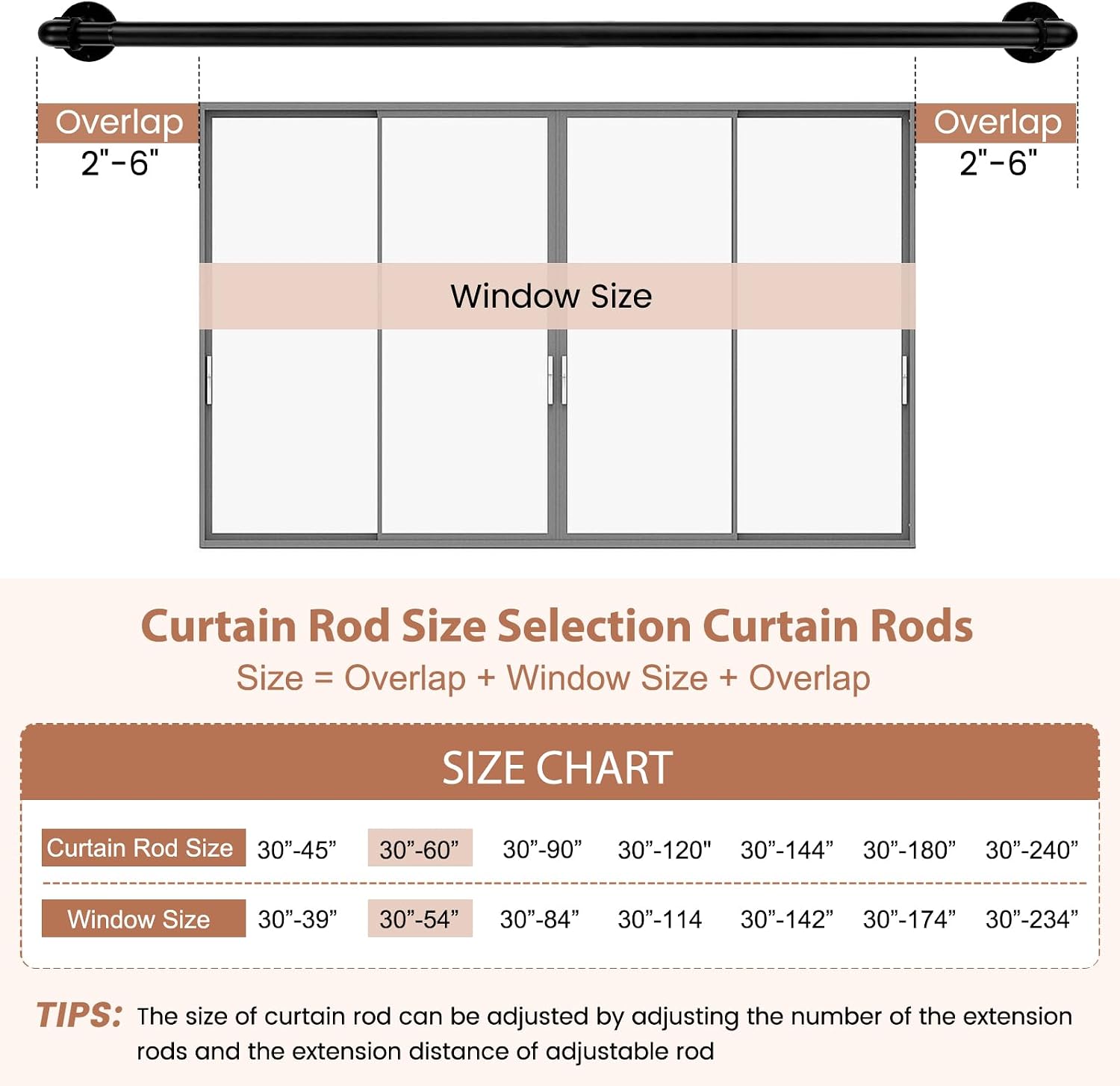Curtain Rods 30-60 Inch Black Wrap Around Blackout Curtain Rods 1 Pack