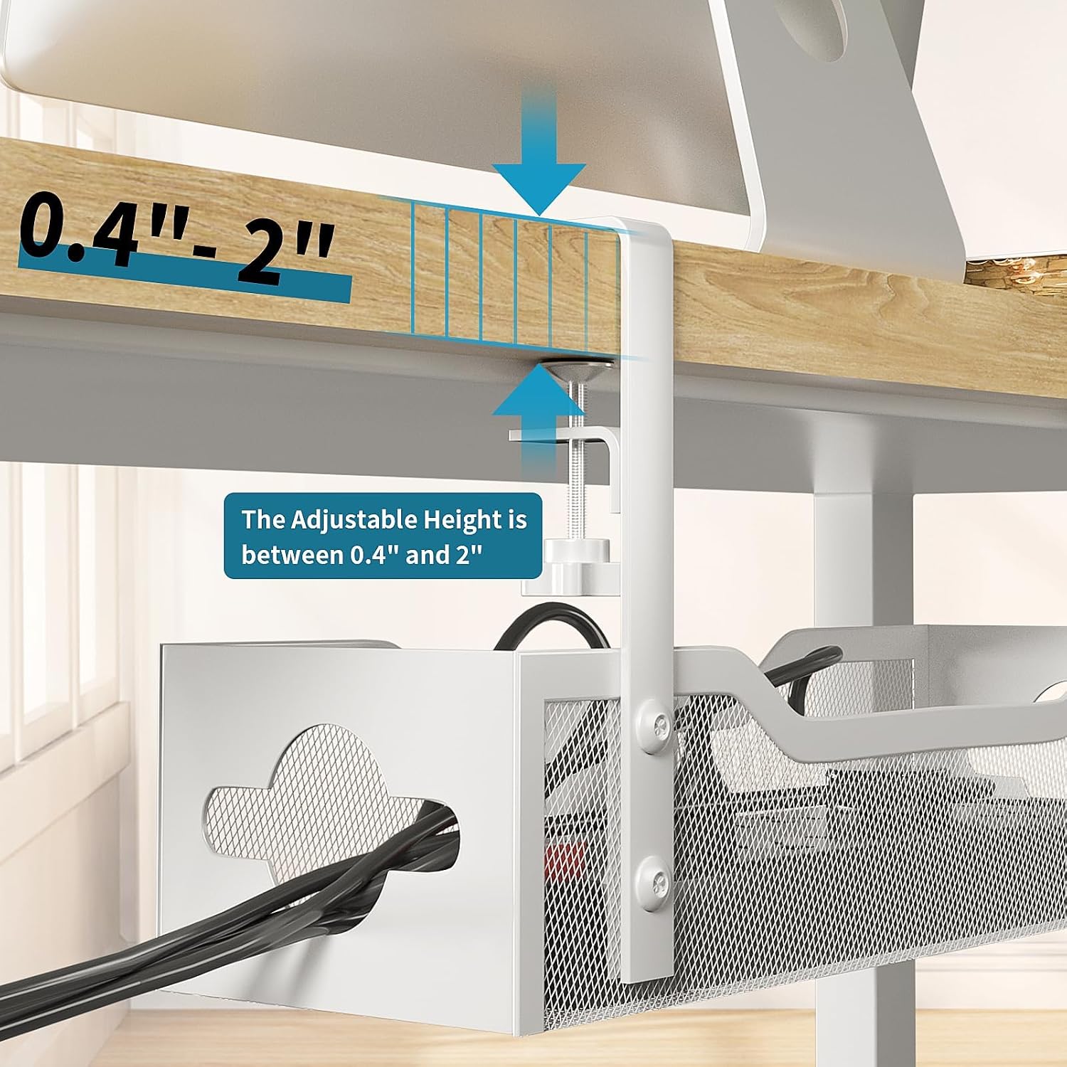 Under Desk Cable Management Tray 3 Pack, Cable Management Under Desk No Drill, Cable Organizer with Clamp for Wire Management, Cord Organizer for Office, Home - No Damage to Table (White)