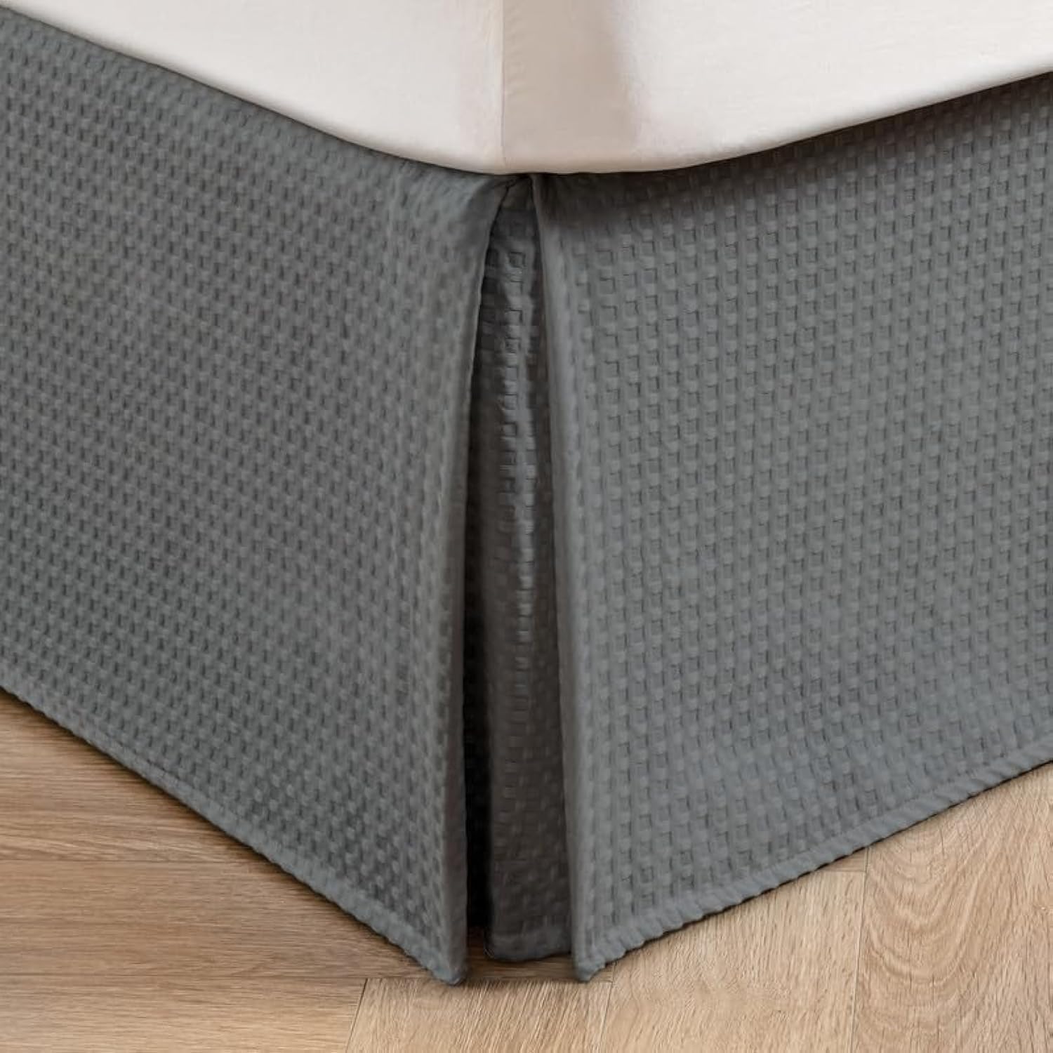MIYE Pleated Waffle Weave Bed Skirt, Tailored Dust Ruffle 18 Inch Drop Easy Fit, Machine Washable (Dark Grey, Twin - 18" Drop)