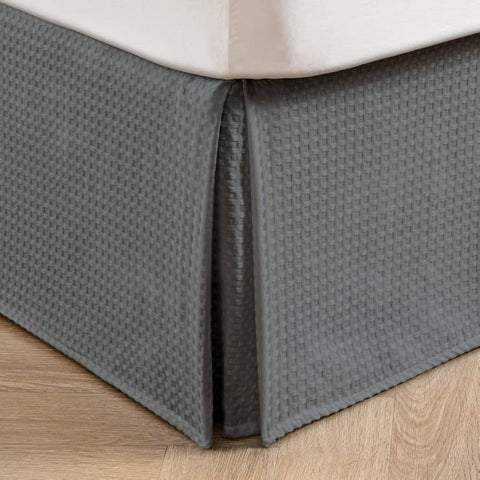 MIYE Pleated Waffle Weave Bed Skirt, Tailored Dust Ruffle 18 Inch Drop Easy Fit, Machine Washable (Dark Grey, Twin - 18" Drop)