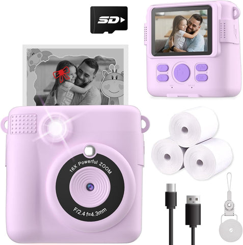 ESOXOFFORE Instant Print Camera for Kids, Christmas Birthday Gifts for Girls Boys Age 3-12,Kids Digital Cameras for Toddler, Portable Toy for 3 4 5 6 7 8 9 10 Year Old Girl -Purple