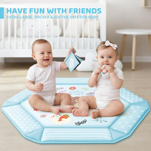 Baby Gym Play Mat, 8-in-1 Tummy Time Mat & Ball Pit with 6 Toys, Washable Baby Activity Mat for Visual, Hearing, Sensory, Motor Development, Baby Gift for Newborn Infant 0-3-6-9-12 Months (Blue)