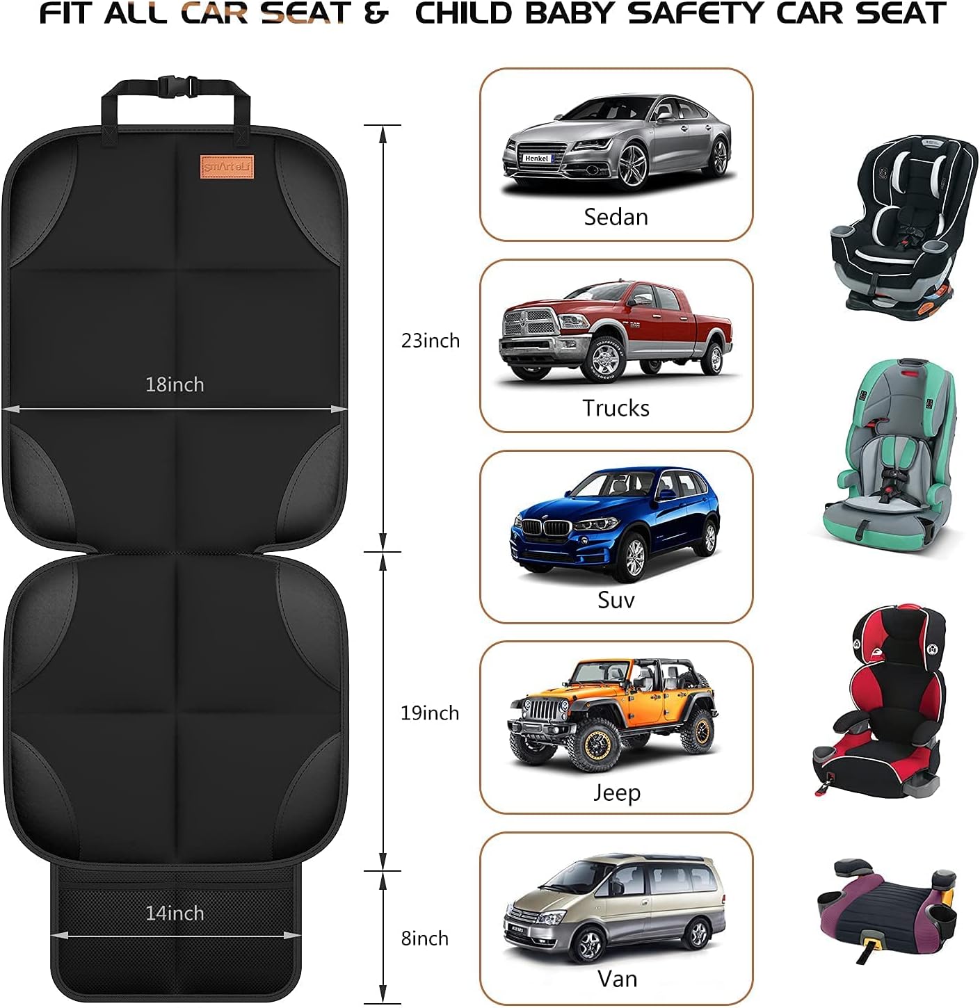 SMART ELF Car Seat Protector, Thickest Padding and Non-Slip Backing (Black)