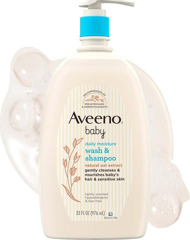 Aveeno Baby Daily Moisture Body Wash & Shampoo with Oat Extract, 33 fl. oz