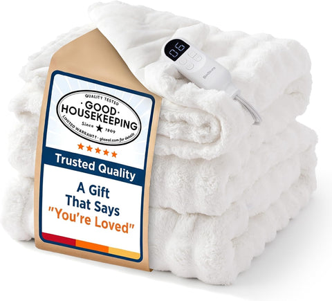 Bedsure Cloud Bubble Electric Blanket Twin, Heated Blanket for Bed, White