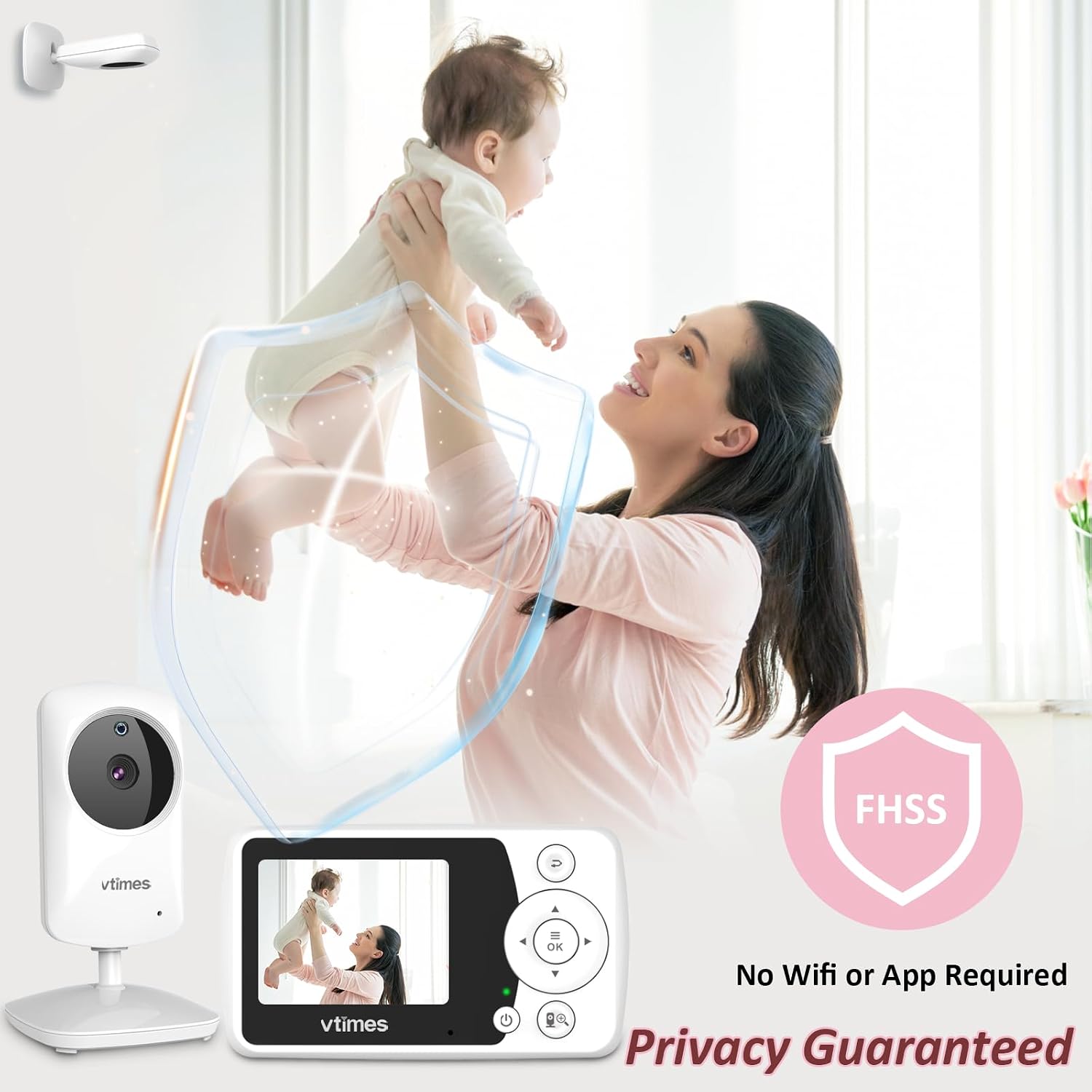 VTimes Baby Monitor with Camera and Audio, No WiFi, 2.4" LCD Screen, Two-Way Talk, Portable, Night Vision, 1000ft Range, Temperature Sensor, Alarm and Lullaby, for Baby Shower