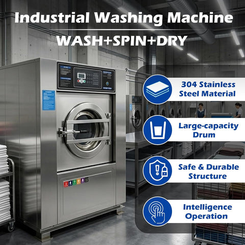 TECHTONGDA Commercial Washer and Dryer Industrial Washing Machine for Laundry Washing Dehydrating Drying 3-in-1 Commercial Washer Machine 44LBS Capacity for Workshop/Hospital/Hotel 220V 3PH