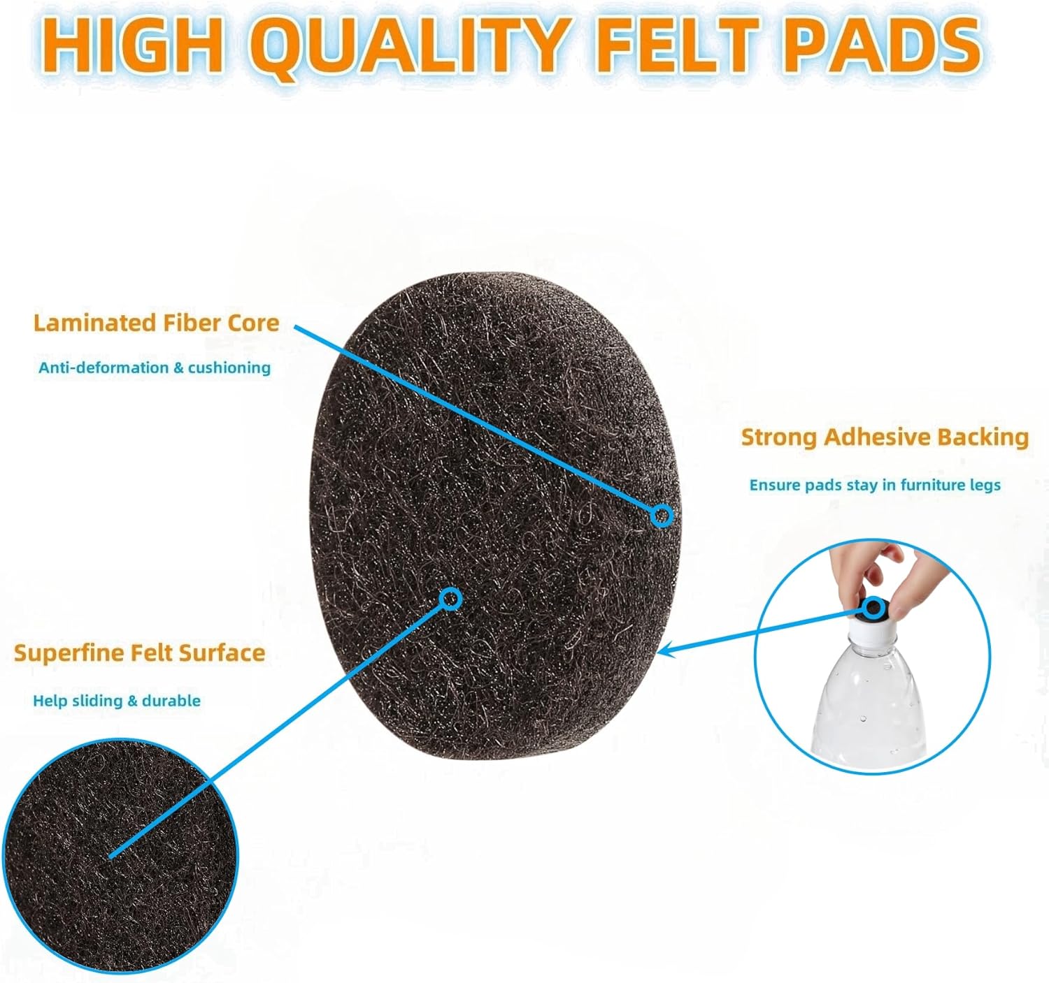 Furnigear Felt Furniture Pads for Hardwood Floors - Self Adhesive Chair Felt Pad, Floor Protector for Furniture Feet, Furniture Sliders Moving Furniture Smoothly, Anti Scratch 96 Pcs 3/4" Round Brown