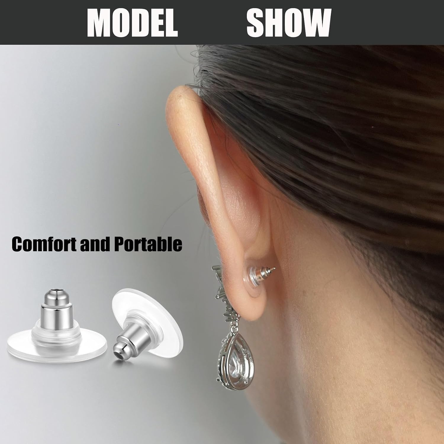 100pcs Fishhook Earring Backs Replacements for Stus - Bullet Clutch Back Earrings for Fish Hook Earring Studs Hoops (Silver & Gold)