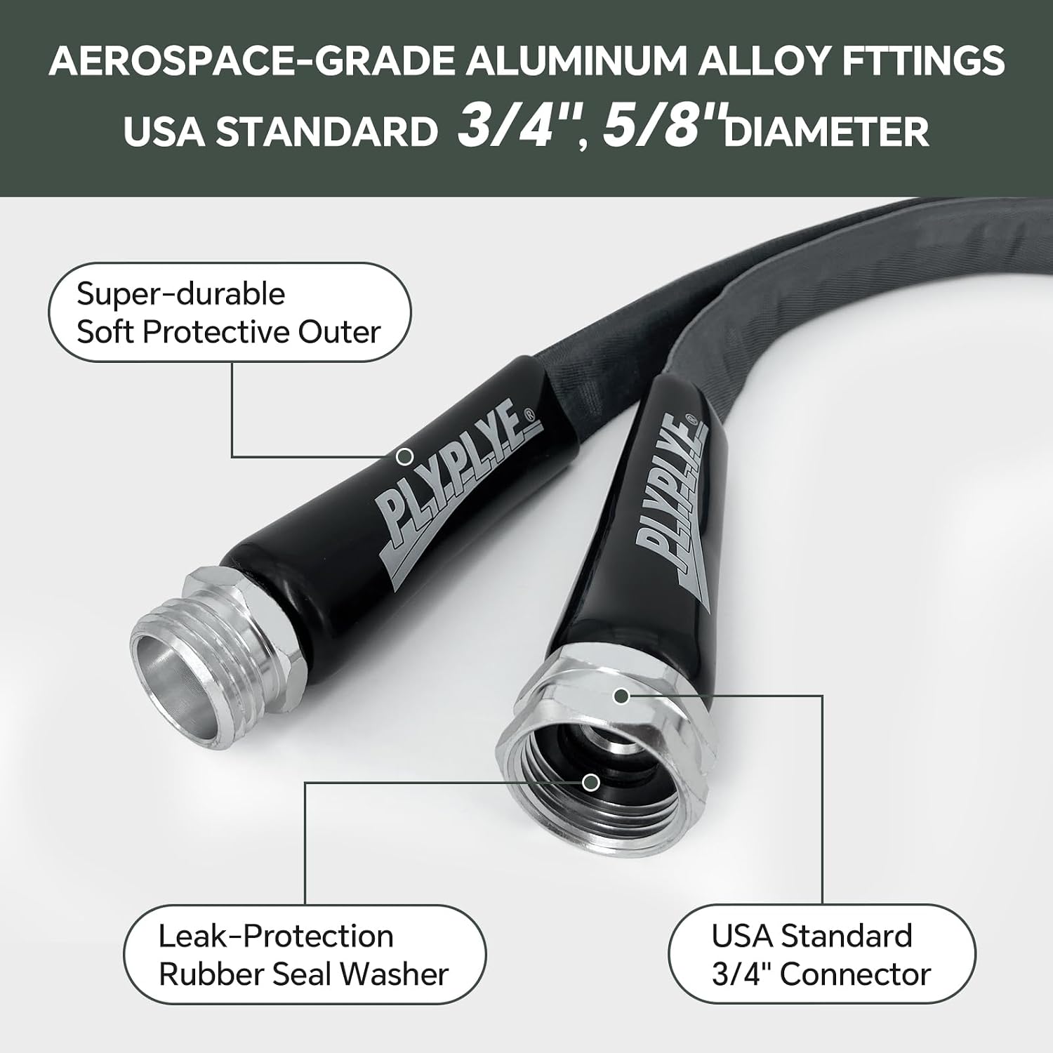Garden Hose 50ft, Made of TPU(Not PVC), Ultra-Light & Flexible Water Hose, Non-Shrinking, Easy to Store, Drinking Water Safe Material, All-weather, Black&Gray