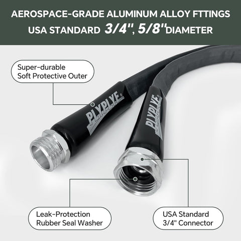 Garden Hose 50ft, Made of TPU(Not PVC), Ultra-Light & Flexible Water Hose, Non-Shrinking, Easy to Store, Drinking Water Safe Material, All-weather, Black&Gray