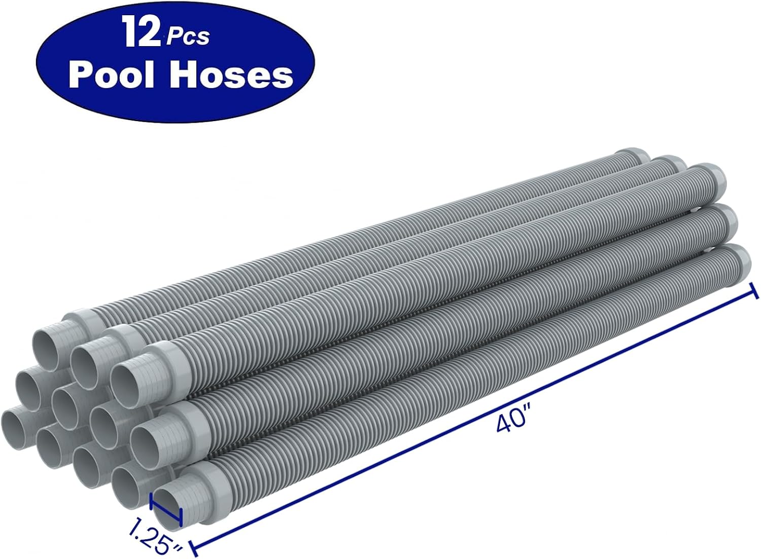 Poolvio 1.5" Pool Hoses for Inground Automatic Vacuum Cleaners, Gray