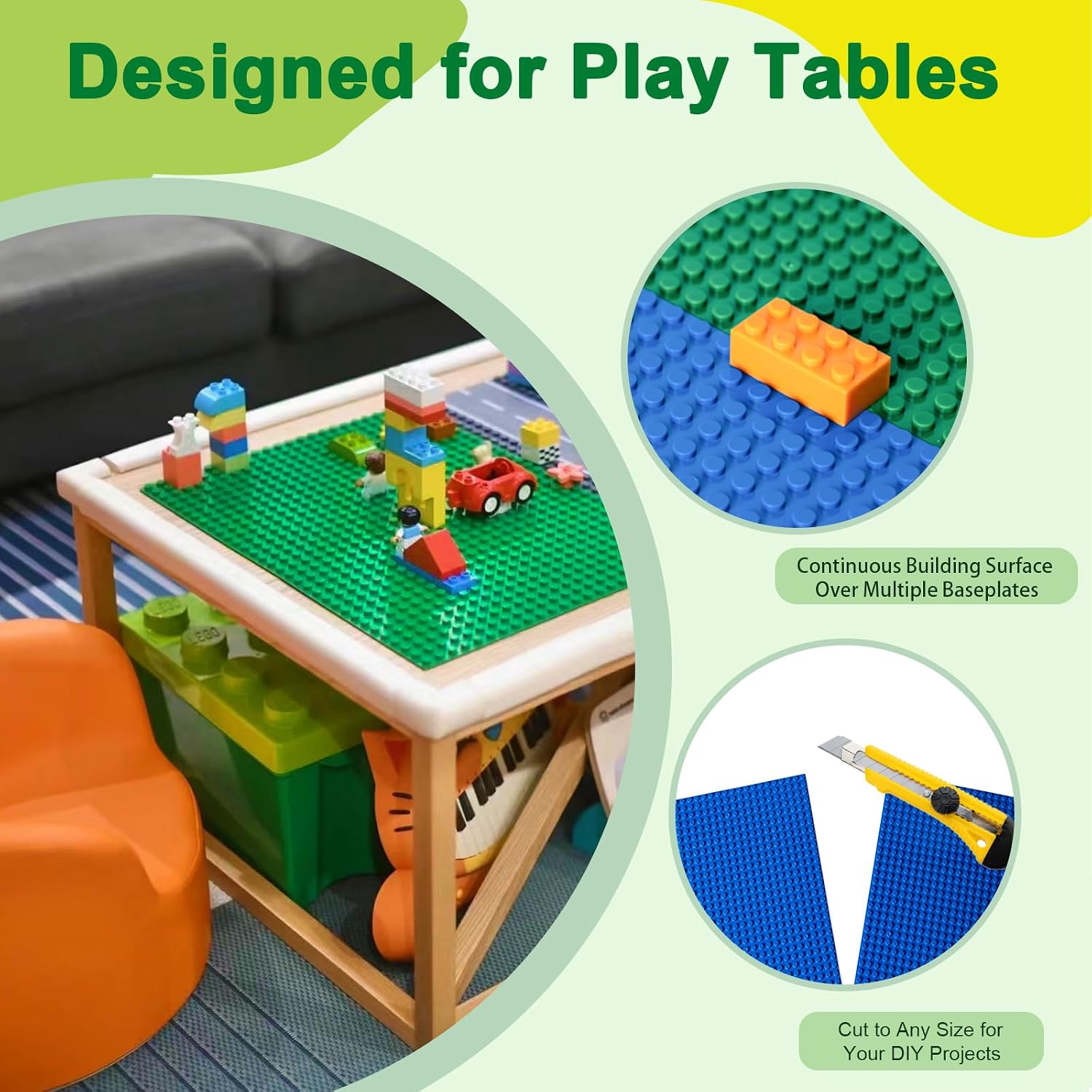 4 Pack Classic Baseplates, Building Plates for Building Bricks, Green