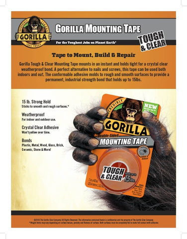 Gorilla Tough & Clear; Double Sided Mounting Tape; Weatherproof; 1" x 60"; Clear; (Pack of 9)