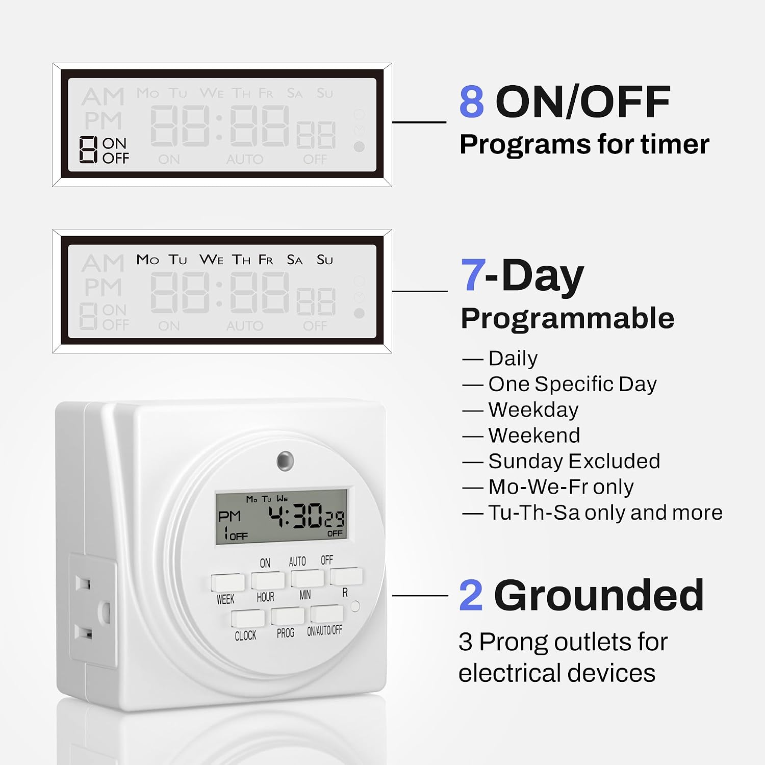 BN-LINK Indoor 7-Day Programmable Digital Timer Outlet, 2 Outlets, 2 Pack
