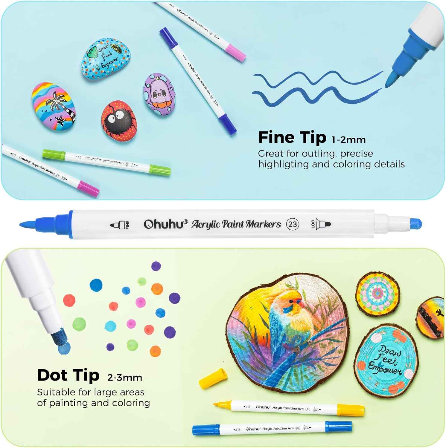Ohuhu Acrylic Paint Markers 36 Colors Fine & Dot Acrylic Markers - Akaka