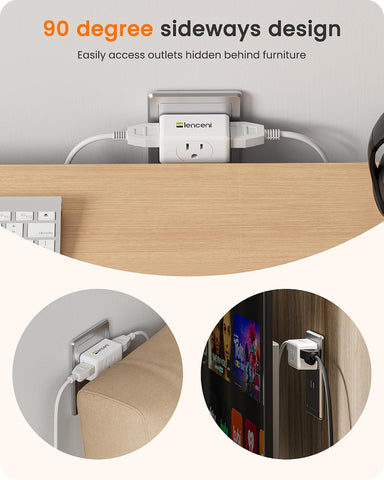LENCENT 2 Prong to 3 Prong Outlet Adapter, Wall Plug Extender