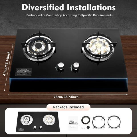 Natural Gas Cooktop, Burners Gas Stove, Built-in Cooktop with Black Glass, Tempered Glass, Anti-tempering protection