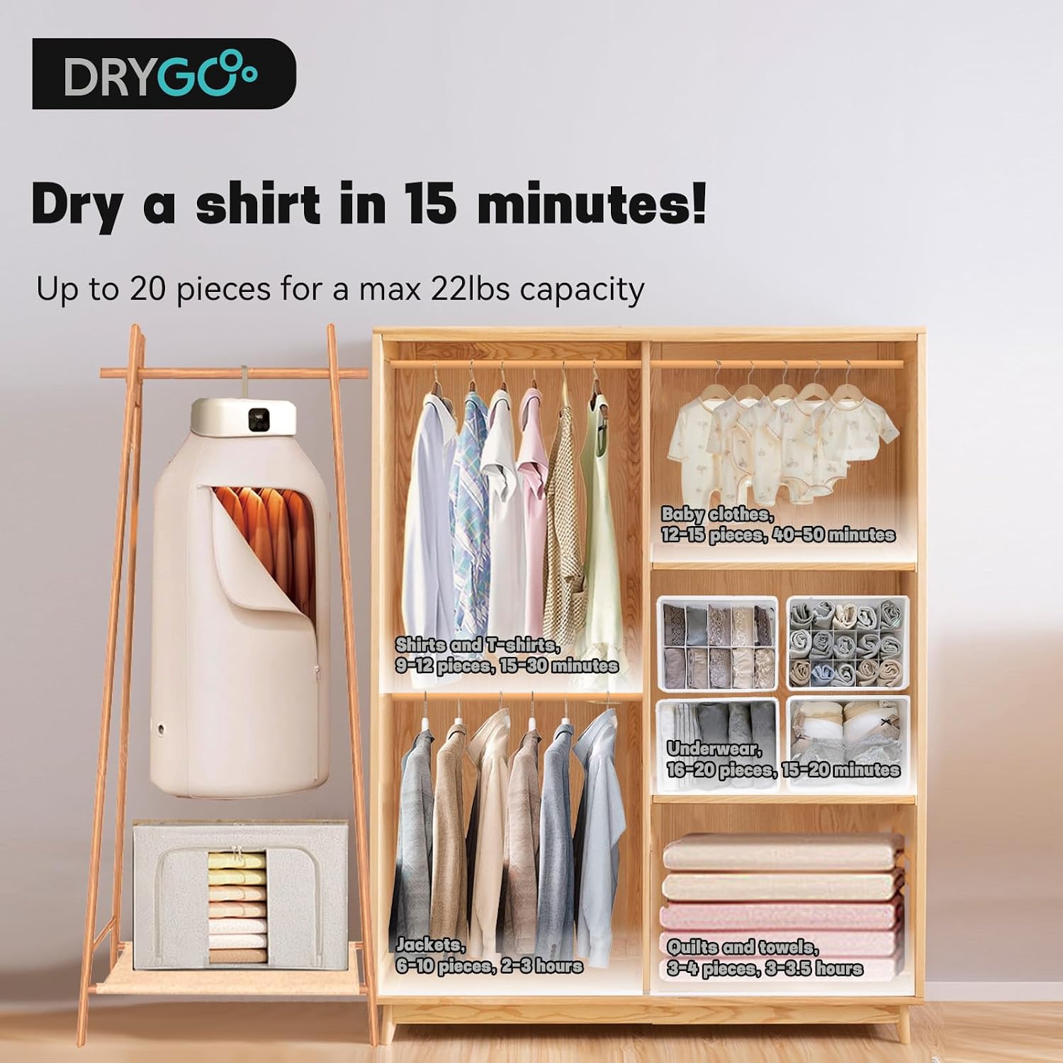 Drygo Xpress Portable Clothes Dryer – Foldable Mini Electric Dryer with Timer & Dual Modes, Compact for Apartments, Travel, RV & Dorm – Quick Dry for Lightweight Laundry