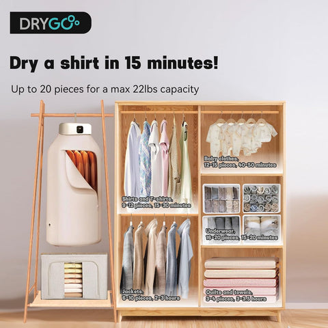 Drygo Xpress Portable Clothes Dryer – Foldable Mini Electric Dryer with Timer & Dual Modes, Compact for Apartments, Travel, RV & Dorm – Quick Dry for Lightweight Laundry