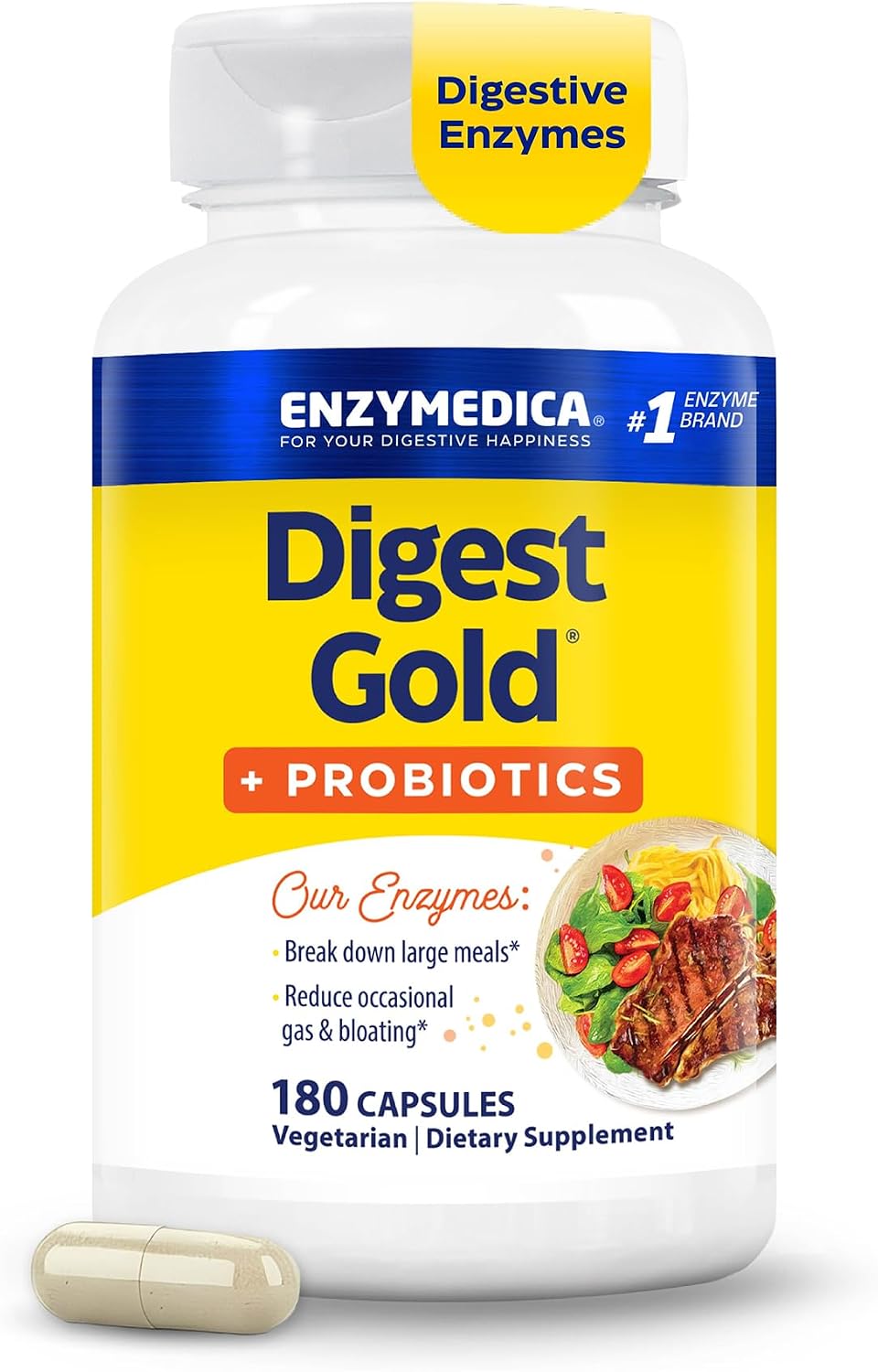 Enzymedica Digest Gold + Probiotics - Helps Gas & Bloating - 180 Caps