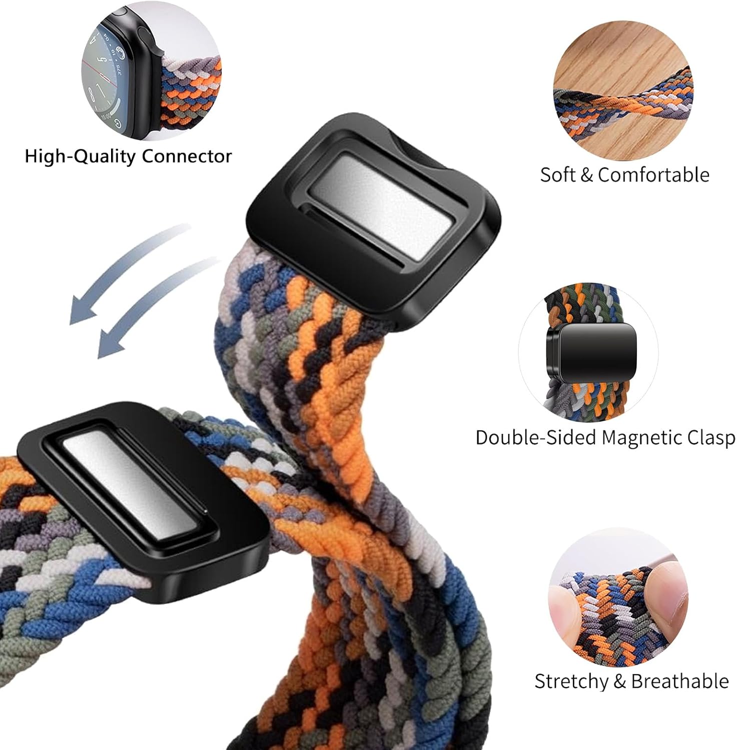 Mazoft Braided Bands With Magnetic Clasp Compatible with Apple Watch Band 38mm 40mm 41mm 42mm 44mm 45mm 46mm 49mm；Nylon Sport Loop Strap for iWatch Ultra 3 & 2 Series 11 10 9 8 7 6 SE 5 4 3 Women Men