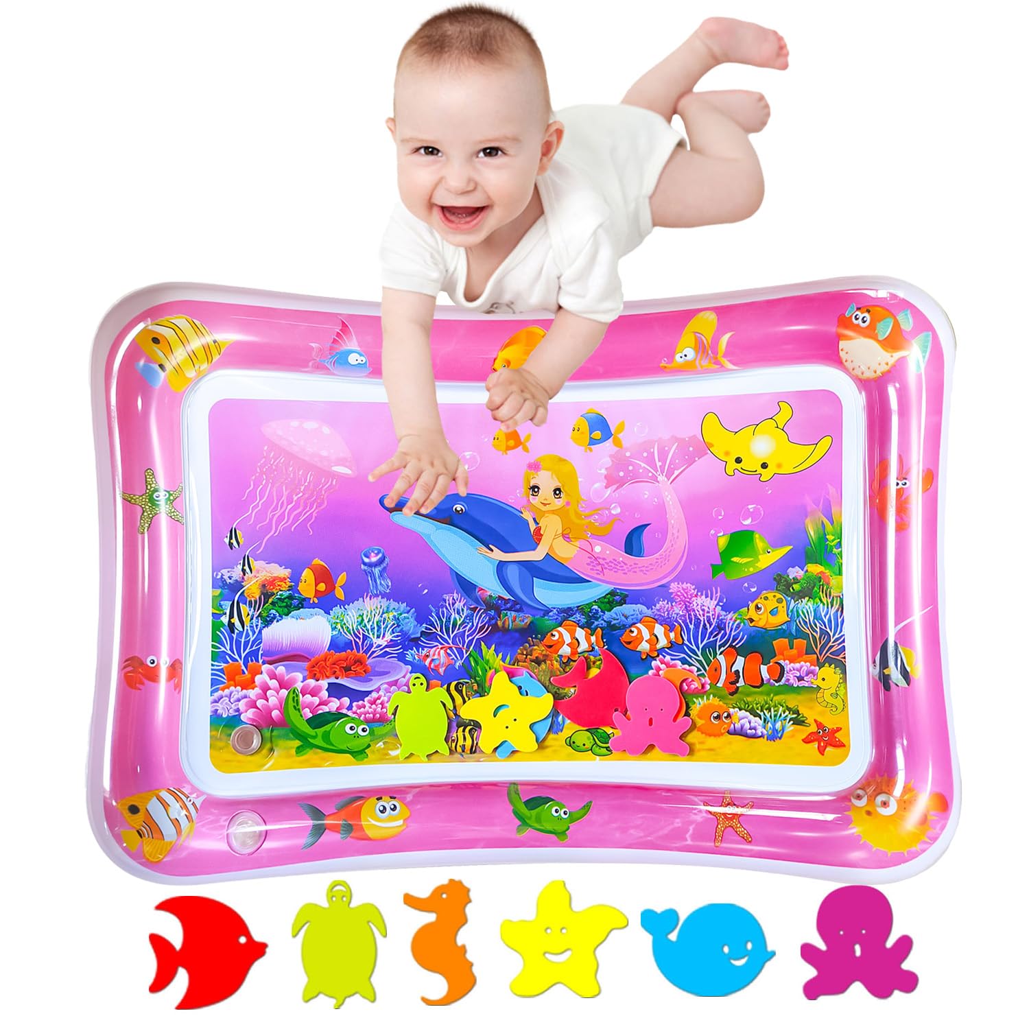 ZHUYNXI RTummy time Water Playmats, Tummy time mats, Baby Water Play Mat for Kids and Toddlers Baby Toys for 3 to 24 Months, Strengthen Your Baby's Muscles,27.5x20 in Pink.