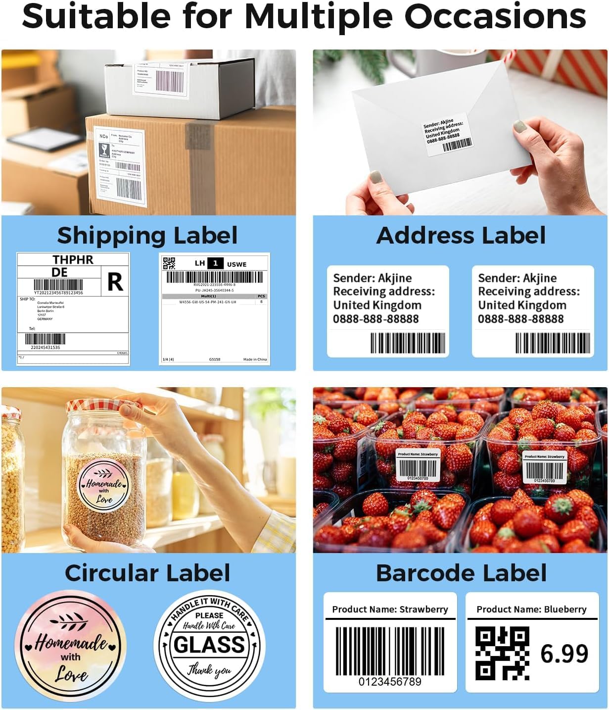 Phomemo Thermal Shipping Label Printer 241BT Black White
