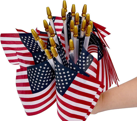 200 Pack Small American Flags on Stick, 4x6 Inch Small US Flags/Mini American Handheld Flags with Kid-Safe Spear Top, 4th of July,Independence Day, Outdoor,Memorial Day Decorations