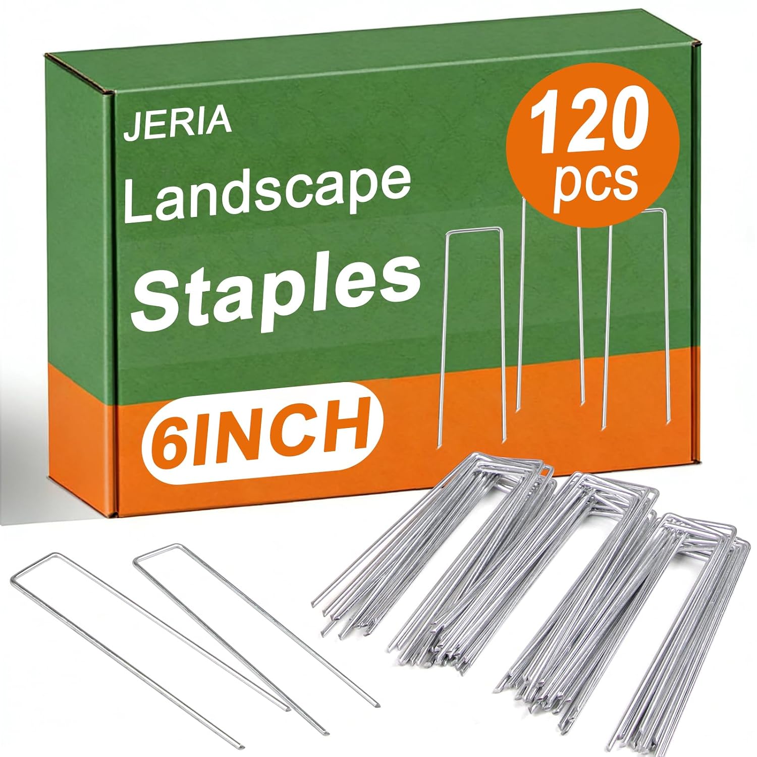 JERIA 6 Inch 120 Pack U-Shaped Galvanized Garden Stakes