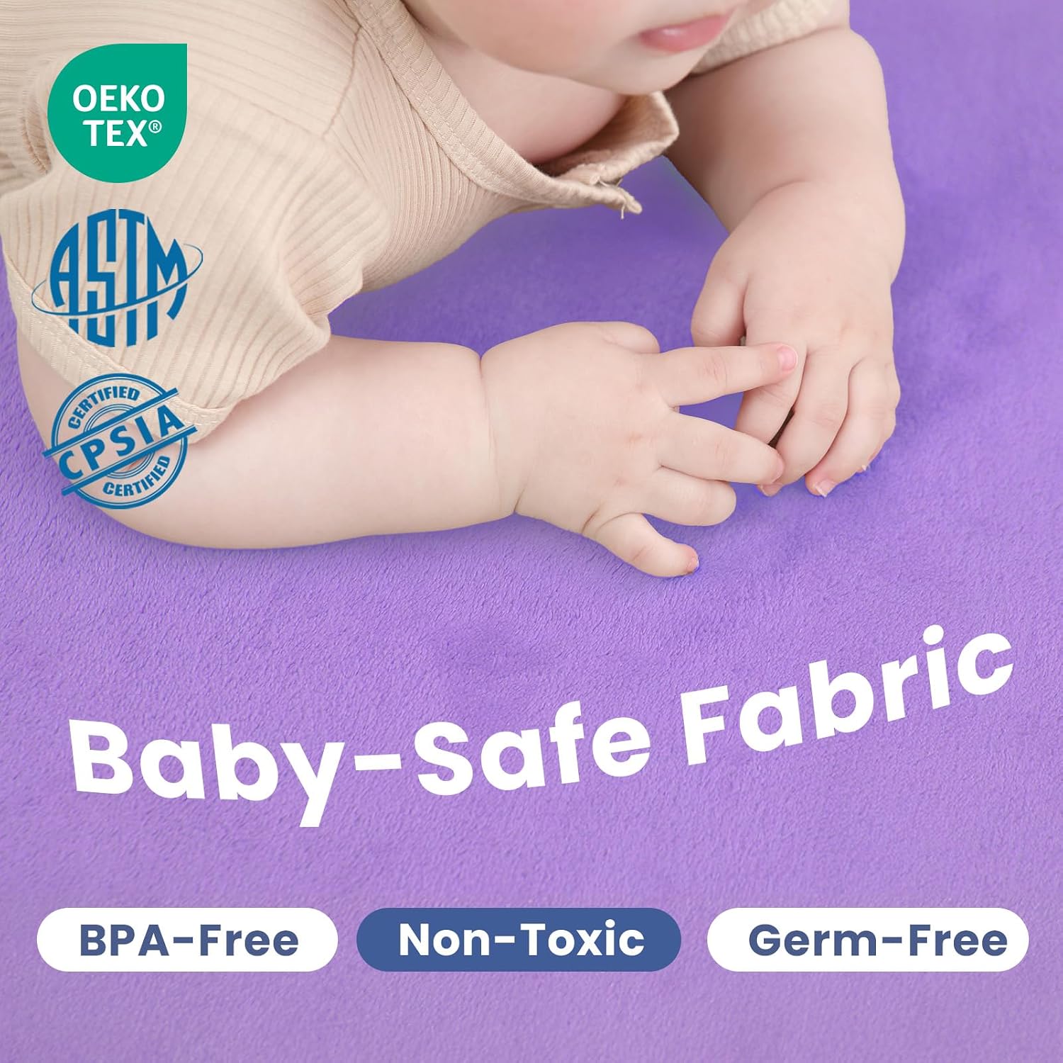 Baby Play Mat for Floor,1.3" Thick Elasti-Foam 50x50 Playpen Mat for Toddlers Infant kids,Water-Repellent Soft Coral Velvet for Tummy Time,Non-Slip Backing for Crawling,Tatami Style(Lavender)