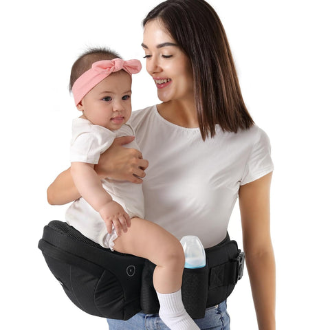 HKAI Baby Hip Carrier,Baby Carrier with Adjustable Waistband & Breathable Mesh, Ergonomic Carrier with Non-Slip Hip Seat Surface for Newborns & Toddlers (Black)