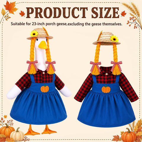 Fall Porch Goose Outfits Pumpkin Dress for 23" Plastic Cement Porch Goose Statue for Harvest Autumn Girl Outdoor Garden Patio Yard Lawn Art Decoration