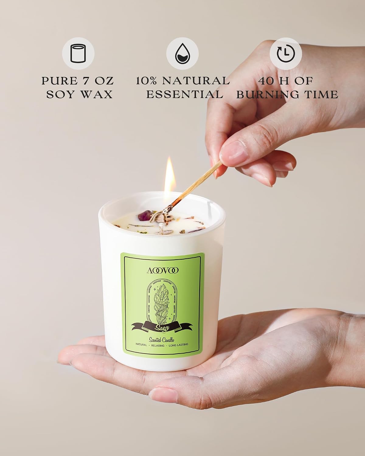 AOOVOO Sage Scented Candles for Women - Aromatherapy Candle with Crystals Inside, 7oz Soy Candles for Home Scented, Mothers Day Birthday Gifts Mothers Day Candle for Women Mom