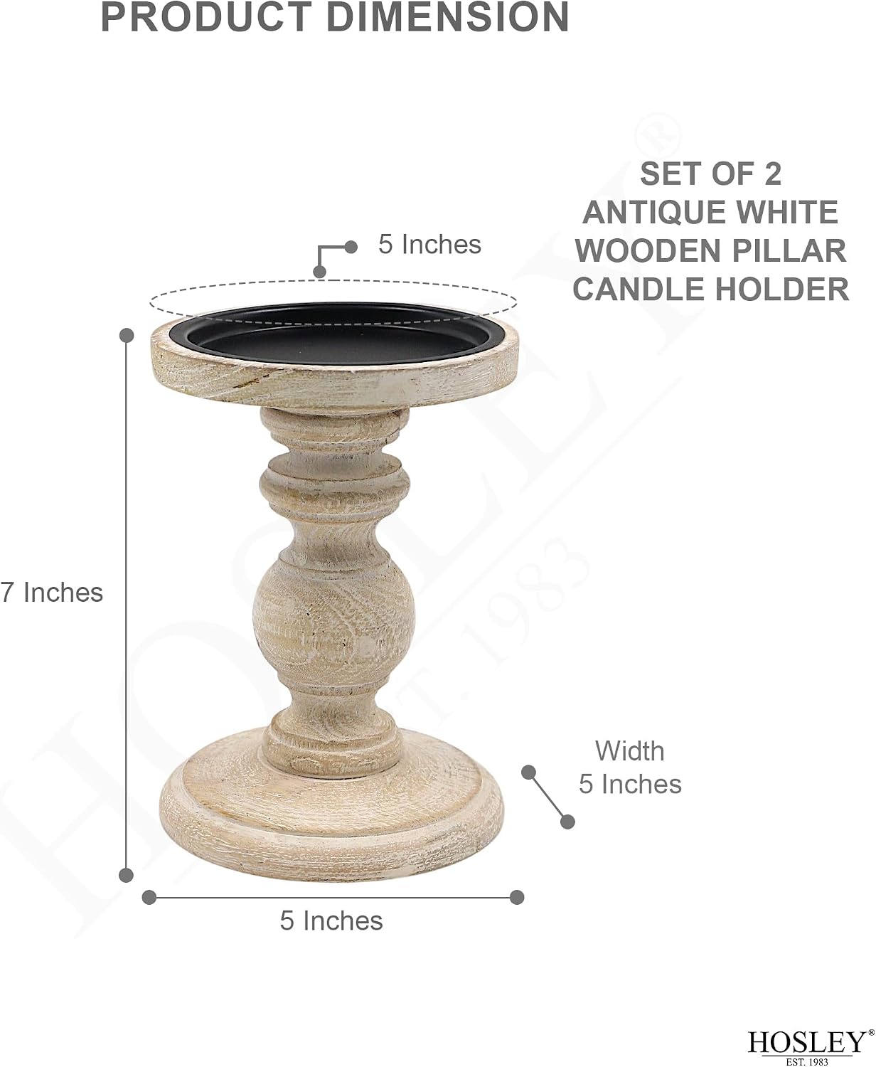 Hosley Set of 2 Antique White Wooden Pillar Candle Holders - 7 Inch Rustic Farmhouse Candlestick Stand, Distressed Candle Pedestals for Table Centerpiece, Wedding Party, Home Decor, Spa
