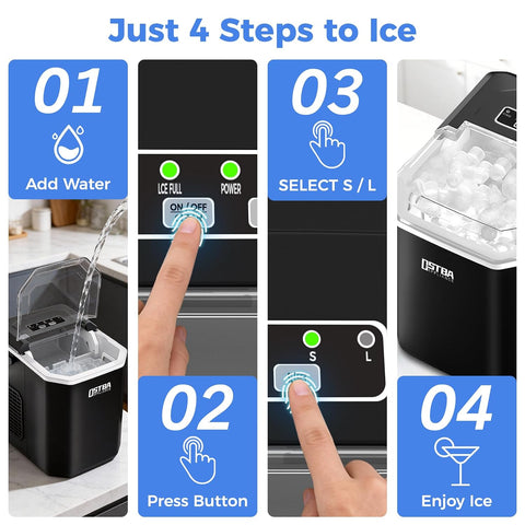 OSTBA Countertop Ice Maker Machine, 26Lbs/Day, 2 Ice Sizes, Bullet Ice