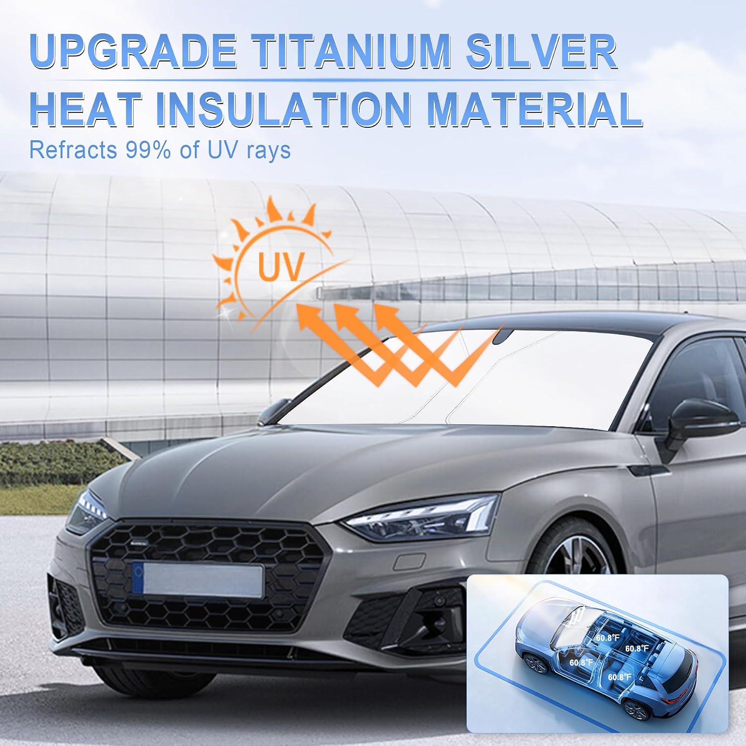 SINGARO 300T Universal Car Windshield Sun Shade, Foldable Reflective for Windshield & Window Shades with Overlapping Design, Car Interior Accessories (58" L x 32" W)