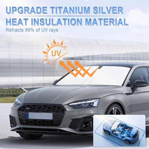 SINGARO 300T Universal Car Windshield Sun Shade, Foldable Reflective for Windshield & Window Shades with Overlapping Design, Car Interior Accessories (58" L x 32" W)