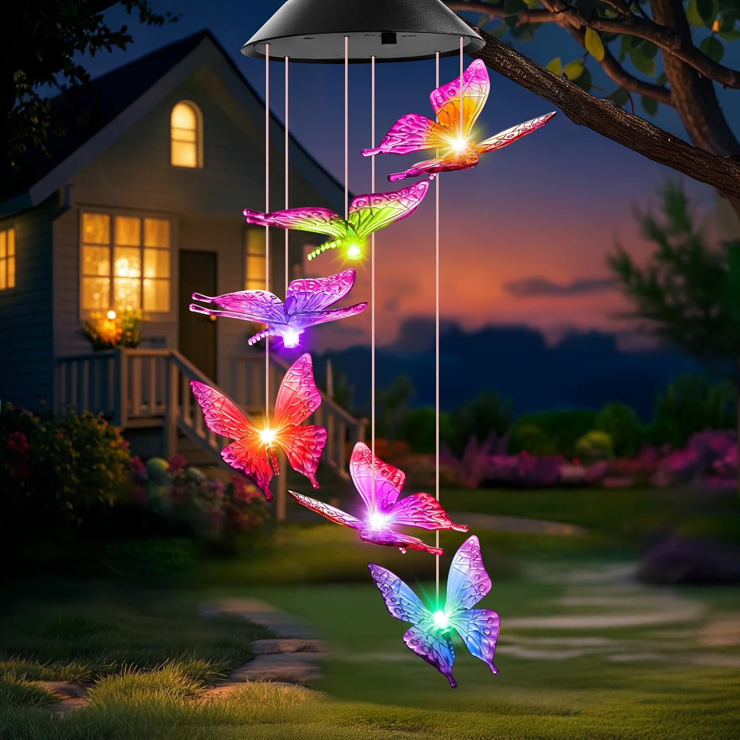 Winzwon Solar Wind Chimes, Christmas Gardening Butterfly Gifts for Women