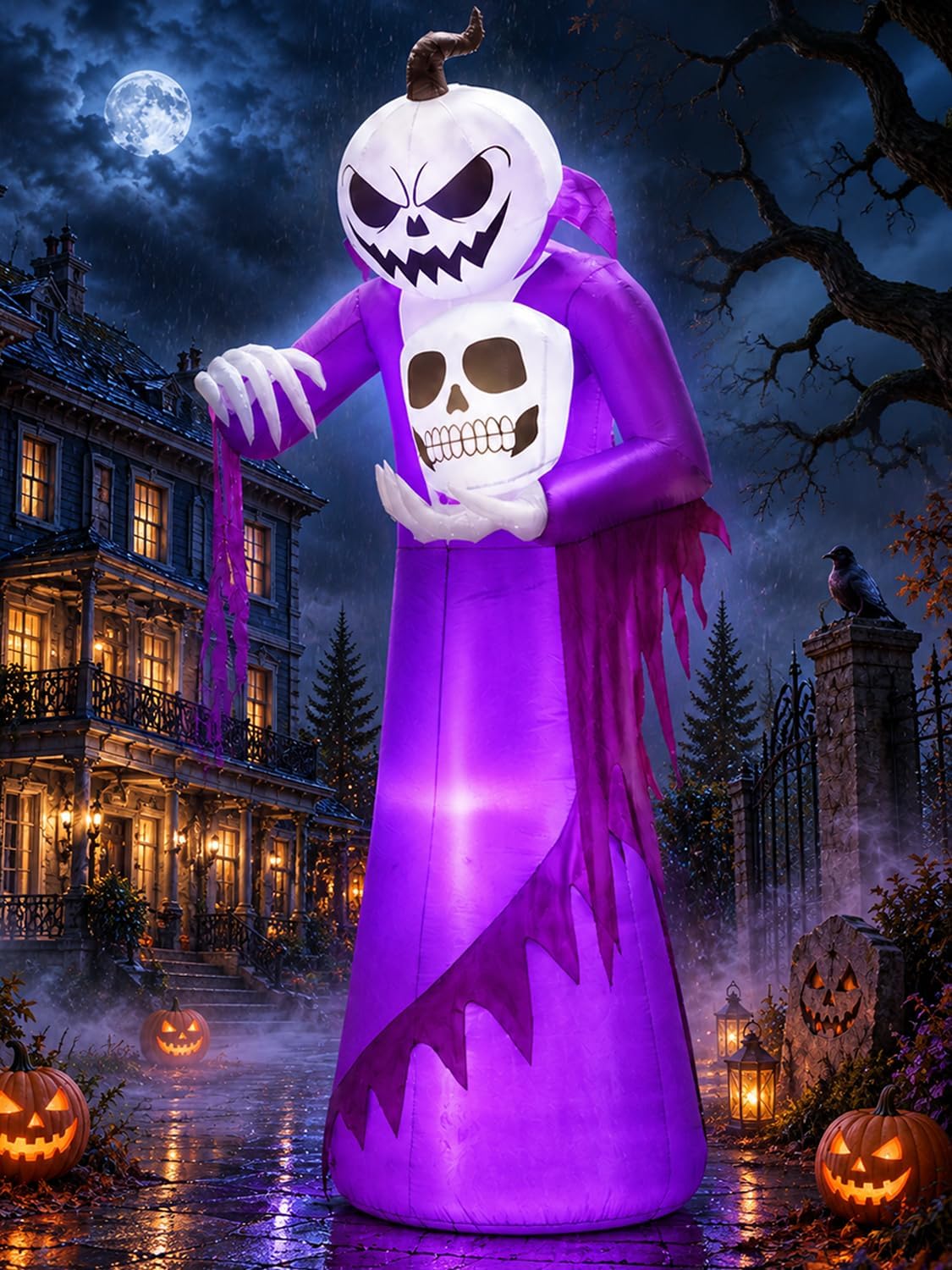 12FT Giant Halloween Inflatables Decorations Outdoor Pumpkin Ghost Wizard