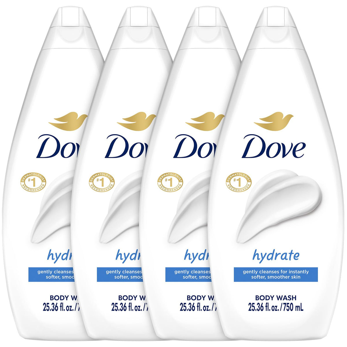 Dove Body Wash, Hydrate, Value-Size 4-Pack – Moisturizing Cleanser for Smooth, Soft Skin, 25.36 Oz Ea