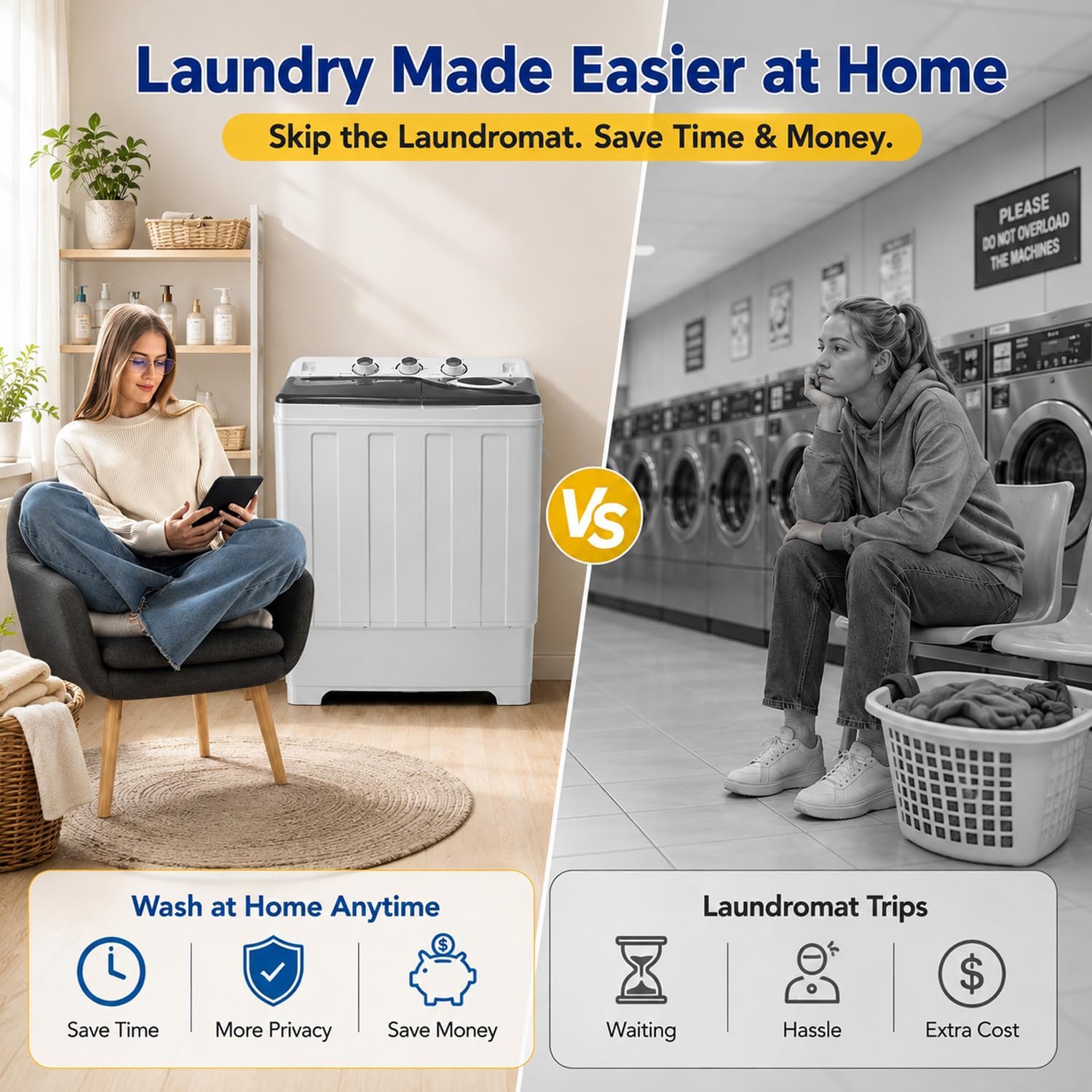 Portable Washing Machine, 28lbs Twin Tub Washer & Spin Dryer